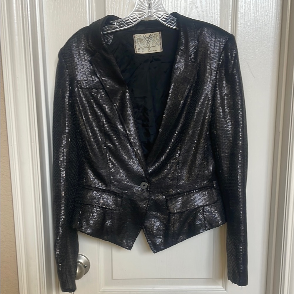 Free People black sequin blazer size 6